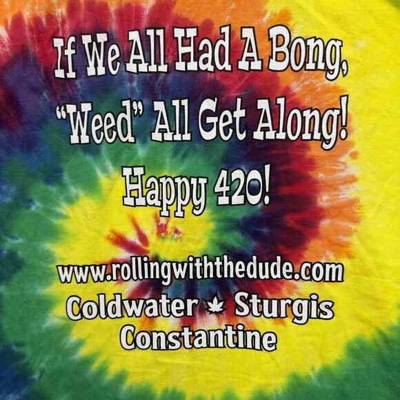 Happy 420 T Shirt Mens XL Tie Dye Cannabis Weed King Sturgis Colorful Port & Co - Picture 5 of 9